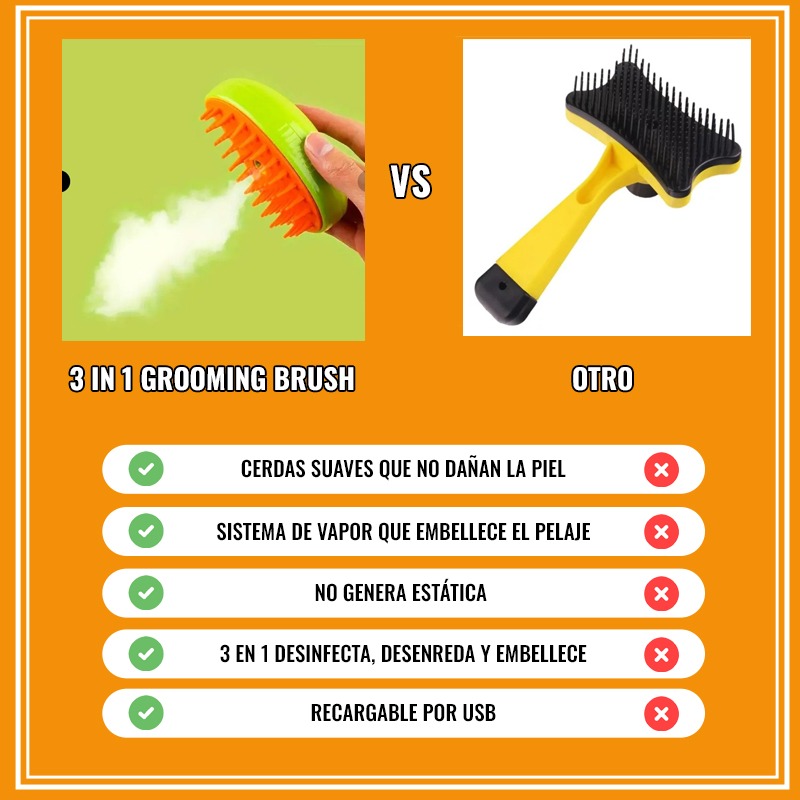 CEPILLO DE VAPOR PARA MASCOTAS 3 EN 1 - GROOMING BRUSH
