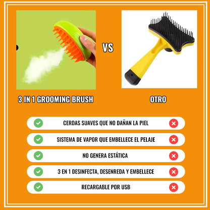 CEPILLO DE VAPOR PARA MASCOTAS 3 EN 1 - GROOMING BRUSH