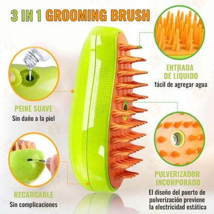 CEPILLO DE VAPOR PARA MASCOTAS 3 EN 1 - GROOMING BRUSH