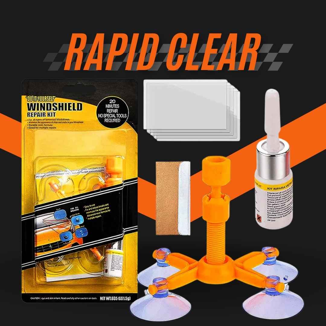 KIT CON LÍQUIDO RESTAURADOR DE PARABRISAS | RAPID CLEAR™
